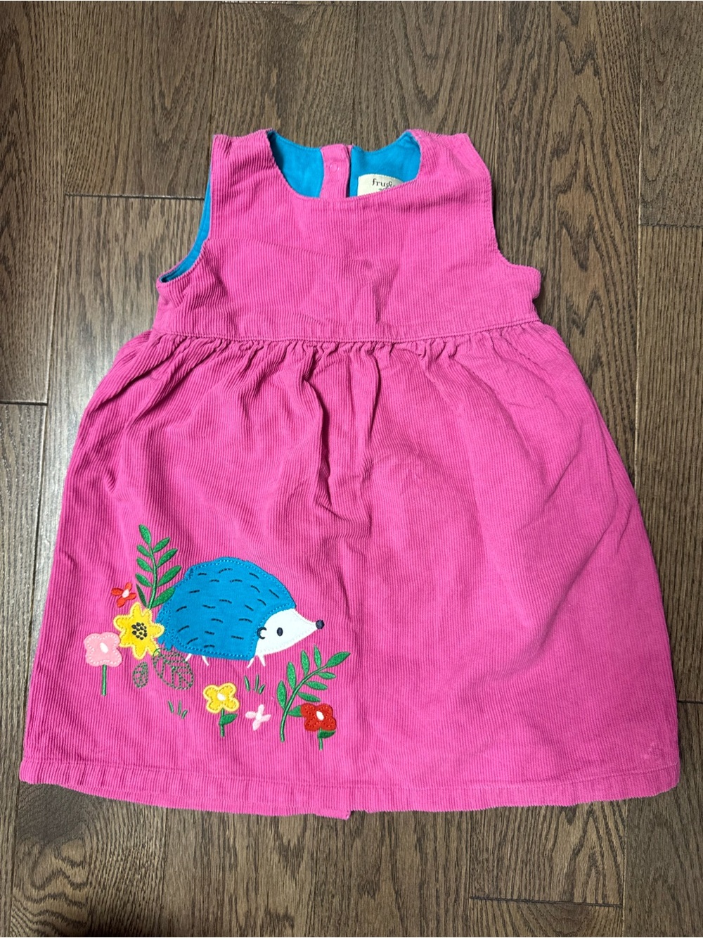 Toddler Pink Corduroy Dress with Hedgehog Appliqué